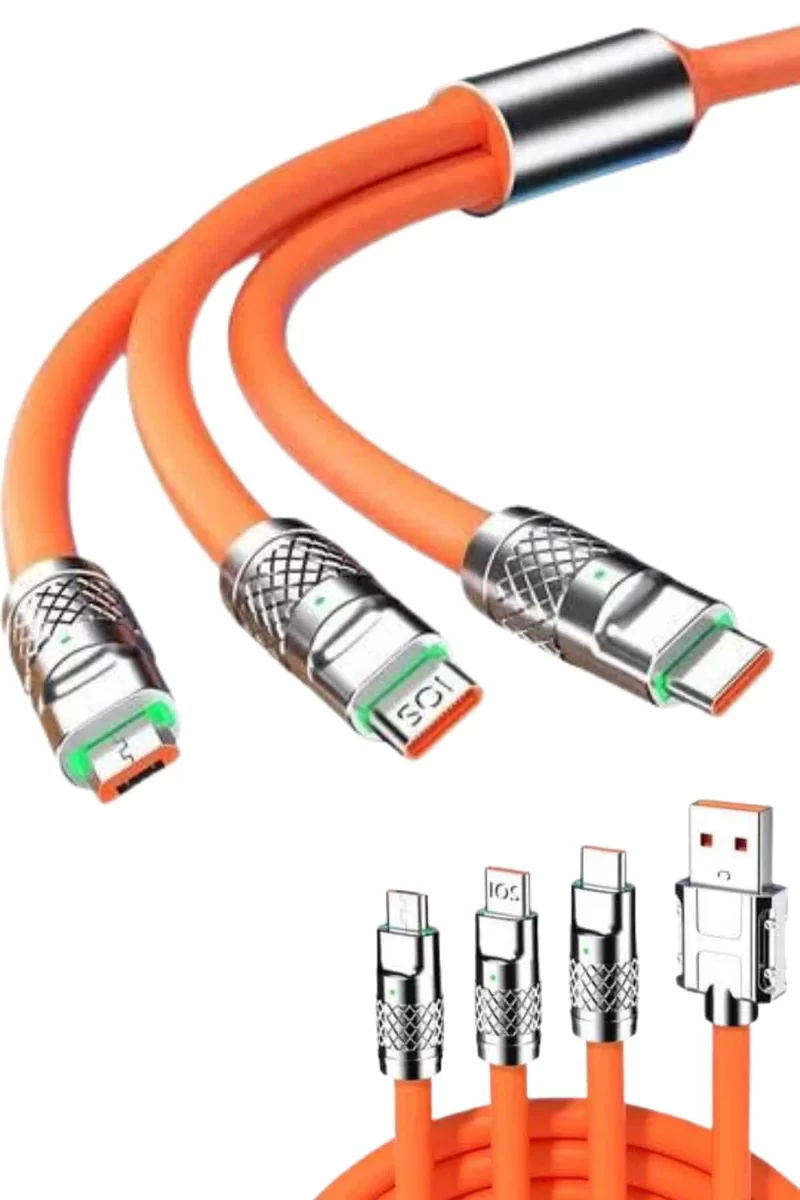 120W 3 İn 1 Uyumlu Silikon Şarj Kablosu Hızlı Şarj Kablosu 2 120W 3 İn 1 Uyumlu Silikon Şarj Kablosu Hızlı Şarj Kablosu - Görsel 2