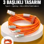 120W 3 İn 1 Uyumlu Silikon Şarj Kablosu Hızlı Şarj Kablosu