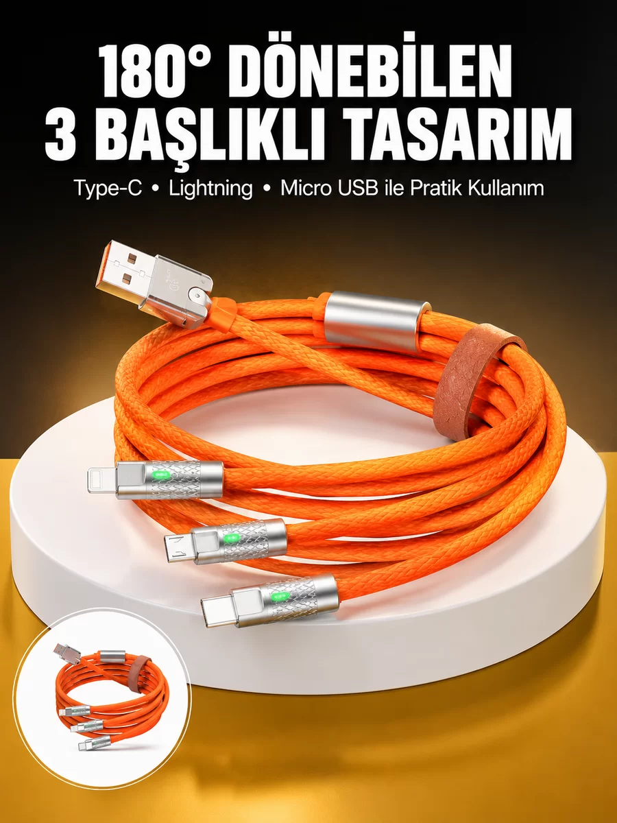 120W 3 İn 1 Uyumlu Silikon Şarj Kablosu Hızlı Şarj Kablosu 1 120W 3 İn 1 Uyumlu Silikon Şarj Kablosu Hızlı Şarj Kablosu
