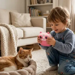 Anında Çıktı Veren Çocuk Kamerası 5 Rulo Kağıt 6 Kalem Setli Eğitici Oyuncak Fotoğraf Makinesi