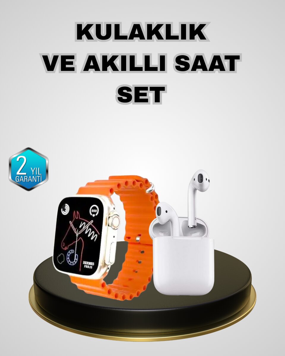 Akıllı Saat ve Kablosuz Kulaklık iOS Android Uyumlu Teknoloji Seti 1 Akıllı Saat ve Kablosuz Kulaklık iOS Android Uyumlu Teknoloji Seti