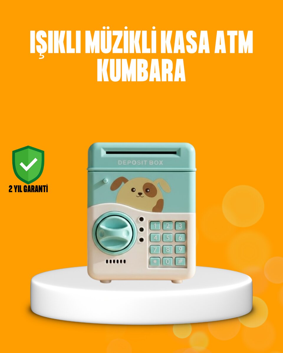 Su Yeşili ATM Kasa Görünümlü Elektronik Şifreli Çocuk Kumbarası 1 Su Yeşili ATM Kasa Görünümlü Elektronik Şifreli Çocuk Kumbarası
