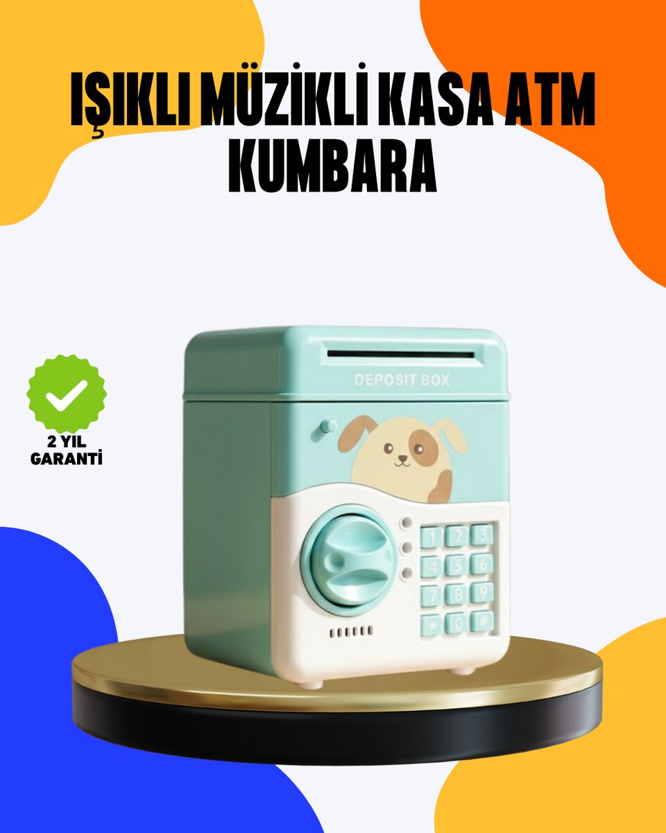 Çocuklar İçin Su Yeşili ATM Kasa Tasarımlı Şifreli Kumbara 1 Çocuklar İçin Su Yeşili ATM Kasa Tasarımlı Şifreli Kumbara