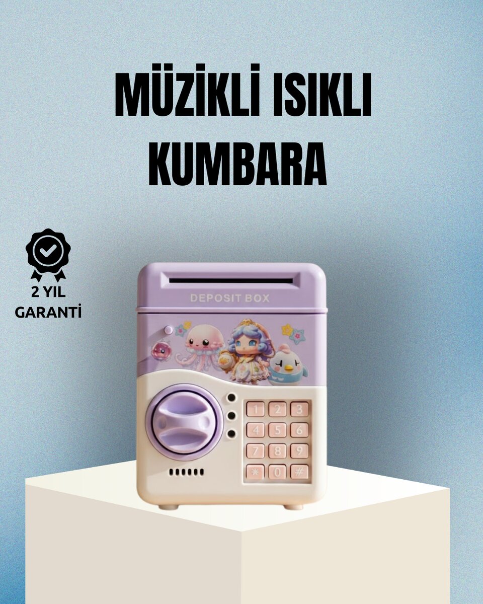 Işıklı Sesli Şifreli Otomatik Para Çeken Kumbara Mor 1 Işıklı Sesli Şifreli Otomatik Para Çeken Kumbara Mor