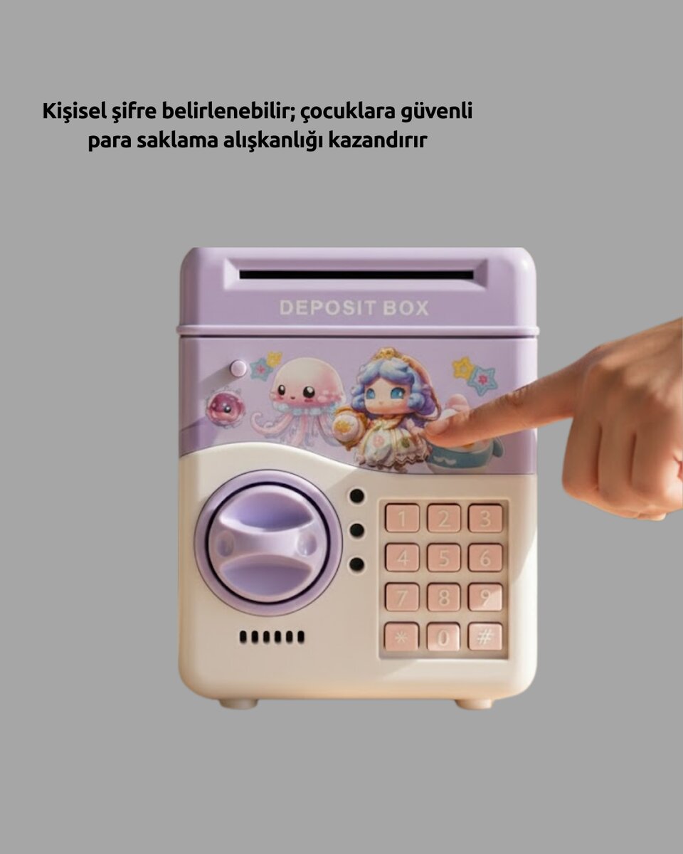 Işıklı Sesli Şifreli Otomatik Para Çeken Kumbara Mor 3 Işıklı Sesli Şifreli Otomatik Para Çeken Kumbara Mor - Görsel 3