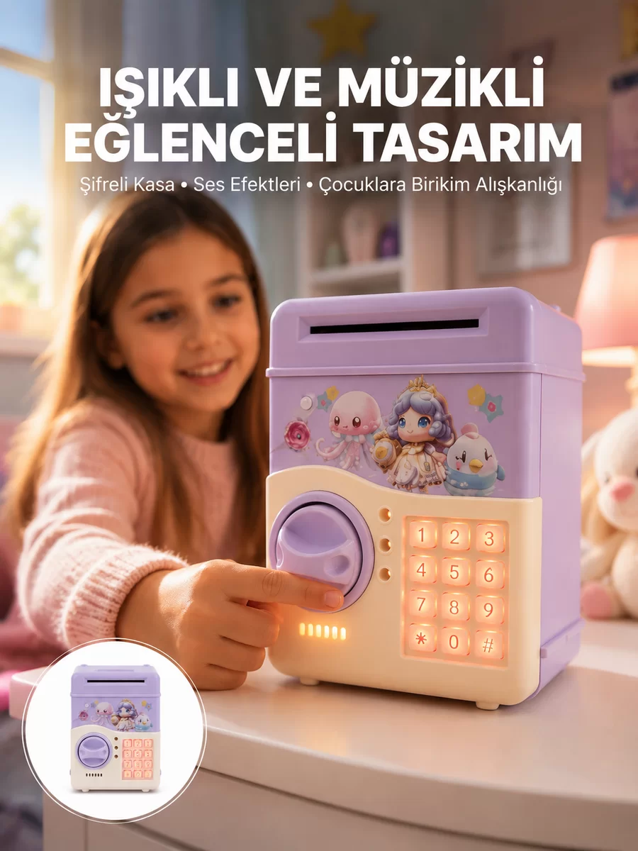 Mor Otomatik Para Girişli Elektronik Şifreli Kumbara 1 Mor Otomatik Para Girişli Elektronik Şifreli Kumbara
