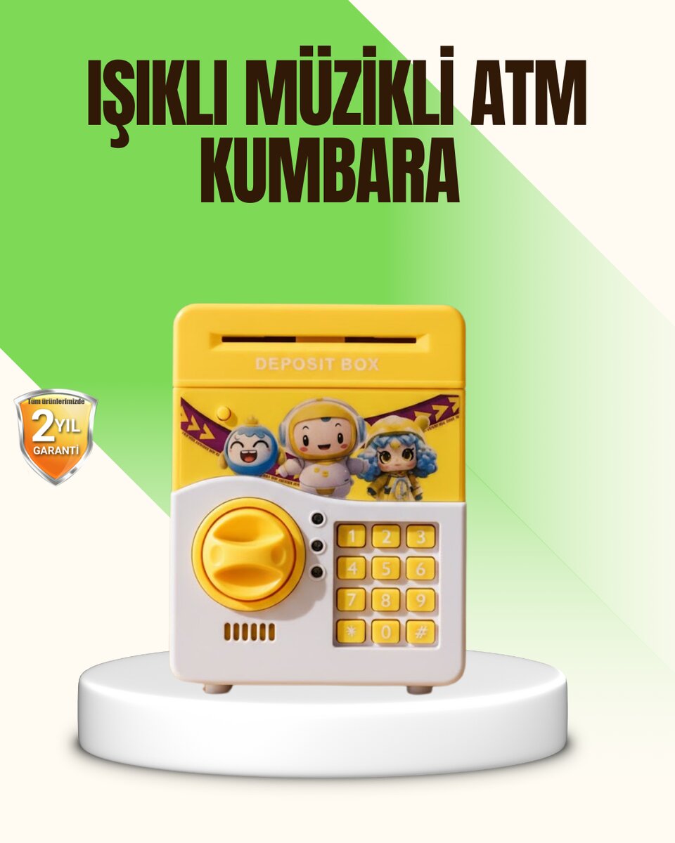 Sarı Elektronik Şifreli ATM Görünümlü Çocuk Kumbarası 1 Sarı Elektronik Şifreli ATM Görünümlü Çocuk Kumbarası