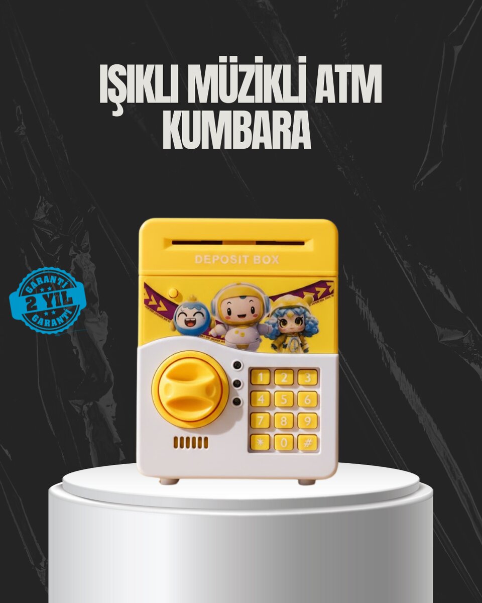 Sarı Renk Otomatik Para Çeken Şifreli Çocuk Kumbarası 1 Sarı Renk Otomatik Para Çeken Şifreli Çocuk Kumbarası