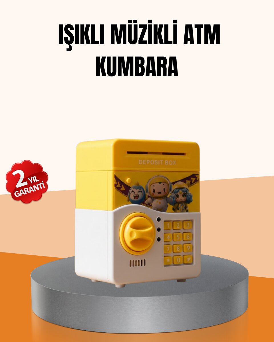 ATM Tasarımlı Sarı Işıklı Sesli Elektronik Kumbara 1 ATM Tasarımlı Sarı Işıklı Sesli Elektronik Kumbara