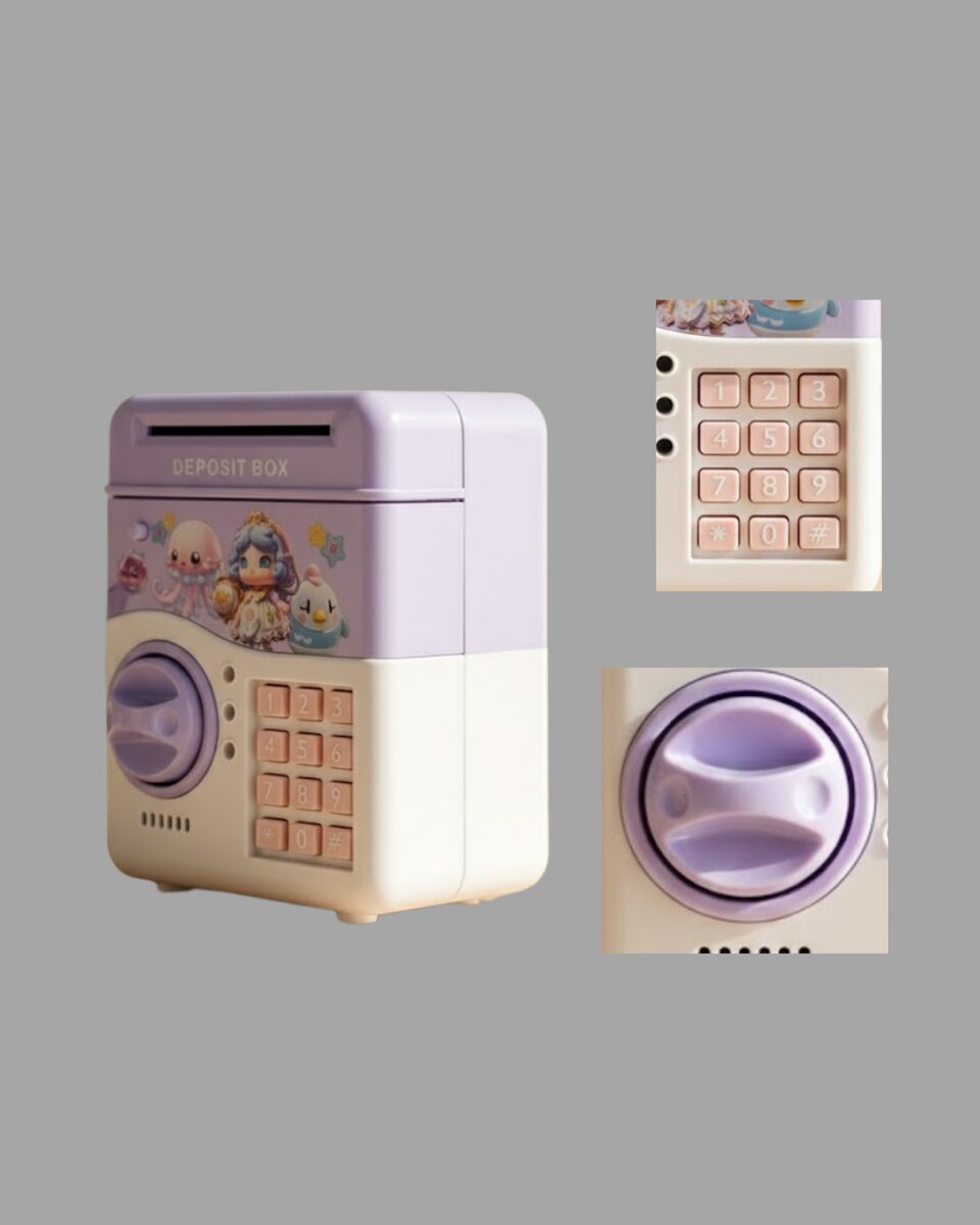 Elektronik Şifreli ATM Görünümlü Çocuk Kumbarası Mor 2 Elektronik Şifreli ATM Görünümlü Çocuk Kumbarası Mor - Görsel 2