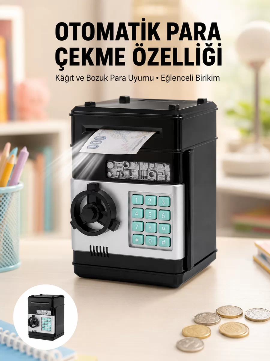 Para Kasası Görünümlü Elektronik Şifreli Kumbara 1 Para Kasası Görünümlü Elektronik Şifreli Kumbara