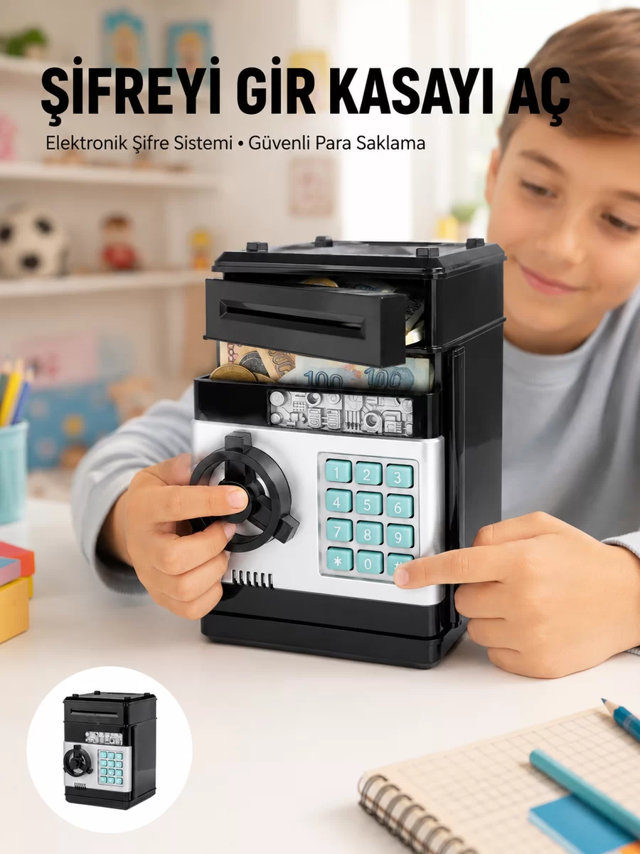 Işıklı Sesli Şifreli ATM Görünümlü Kasa Kumbara 1 Işıklı Sesli Şifreli ATM Görünümlü Kasa Kumbara