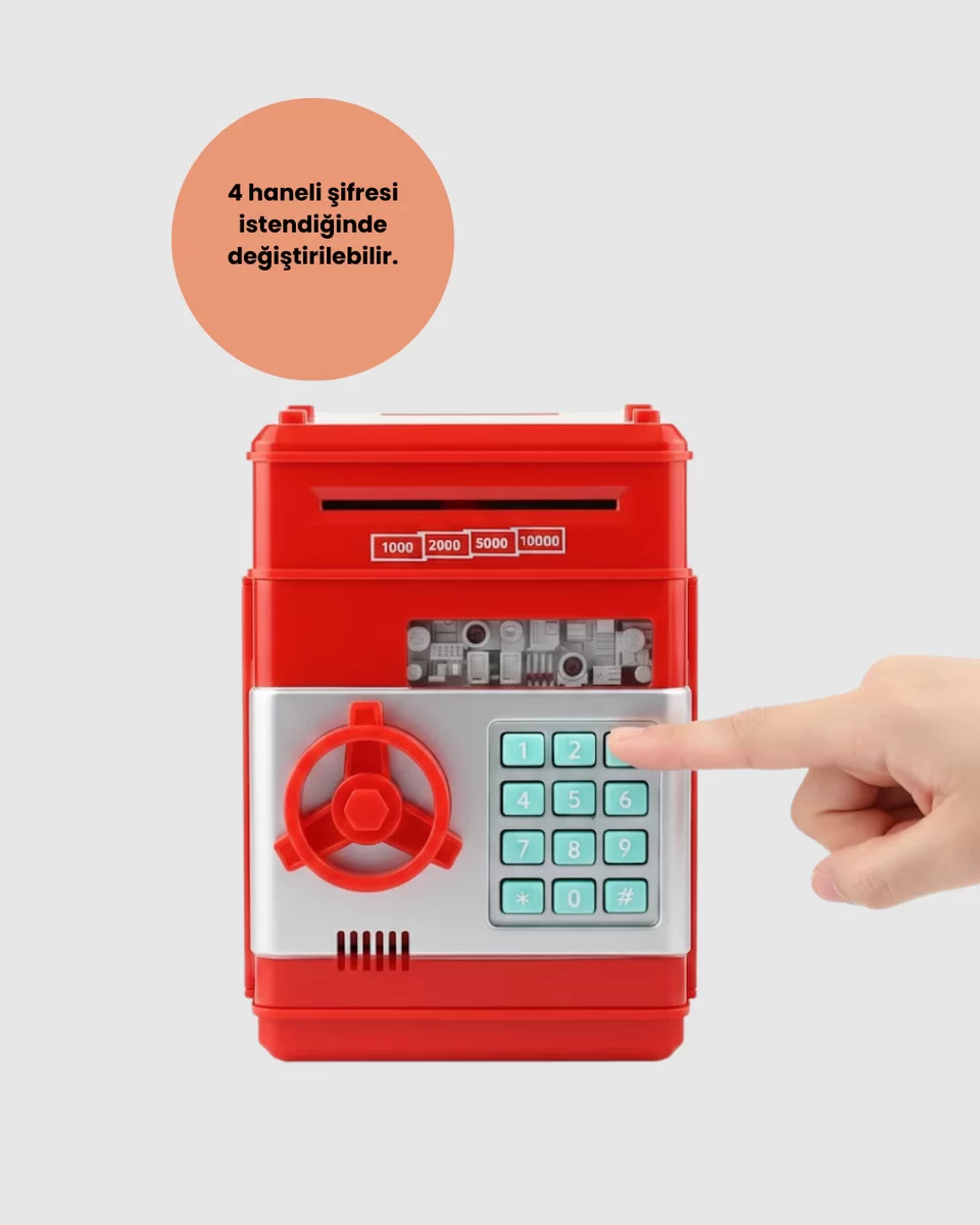Şifreli Kırmızı ATM Tasarımlı Çelik Kasa Görünümlü Kumbara 3 Şifreli Kırmızı ATM Tasarımlı Çelik Kasa Görünümlü Kumbara - Görsel 3