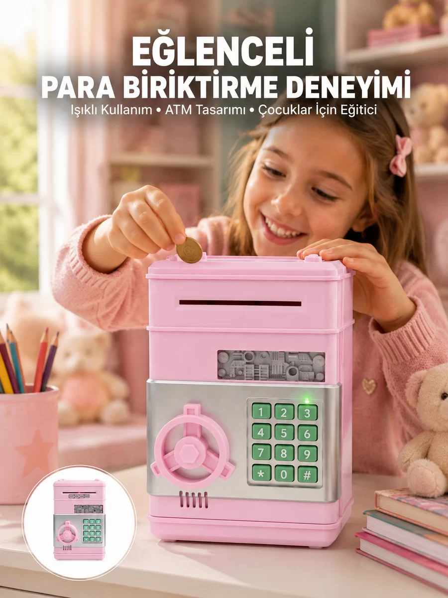 Elektronik Şifreli Otomatik Para Yutan Çocuk Kumbarası 1 Elektronik Şifreli Otomatik Para Yutan Çocuk Kumbarası