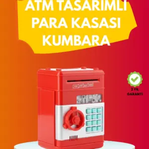 ATM Görünümlü Kırmızı Elektronik Şifreli Kumbara