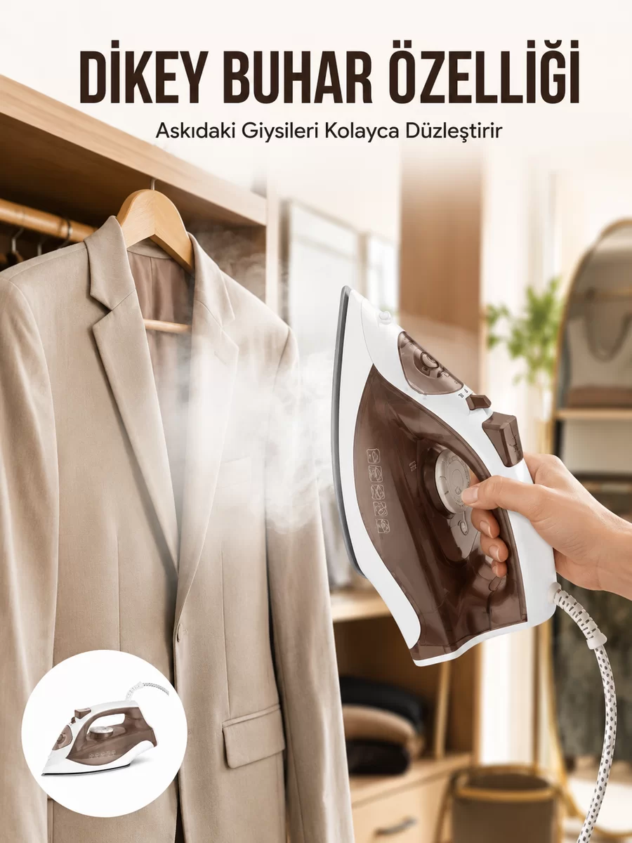 Kahverengi Buharlı Ütü 2200W Sürekli Buhar 120 g Şok Buhar 1 Kahverengi Buharlı Ütü 2200W Sürekli Buhar 120 g Şok Buhar