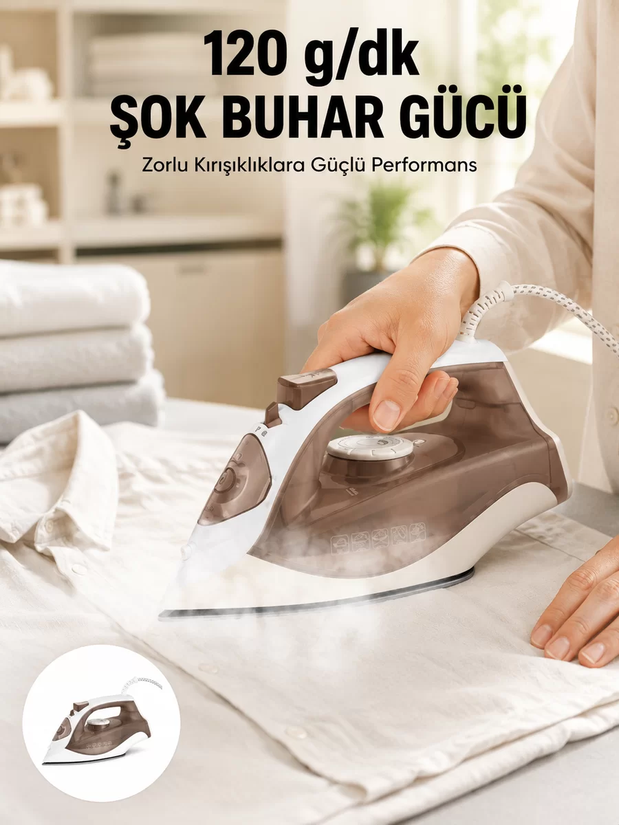 Seramik Tabanlı Buharlı Ütü 2200W Dikey Ütüleme 300ml Kahverengi 1 Seramik Tabanlı Buharlı Ütü 2200W Dikey Ütüleme 300ml Kahverengi