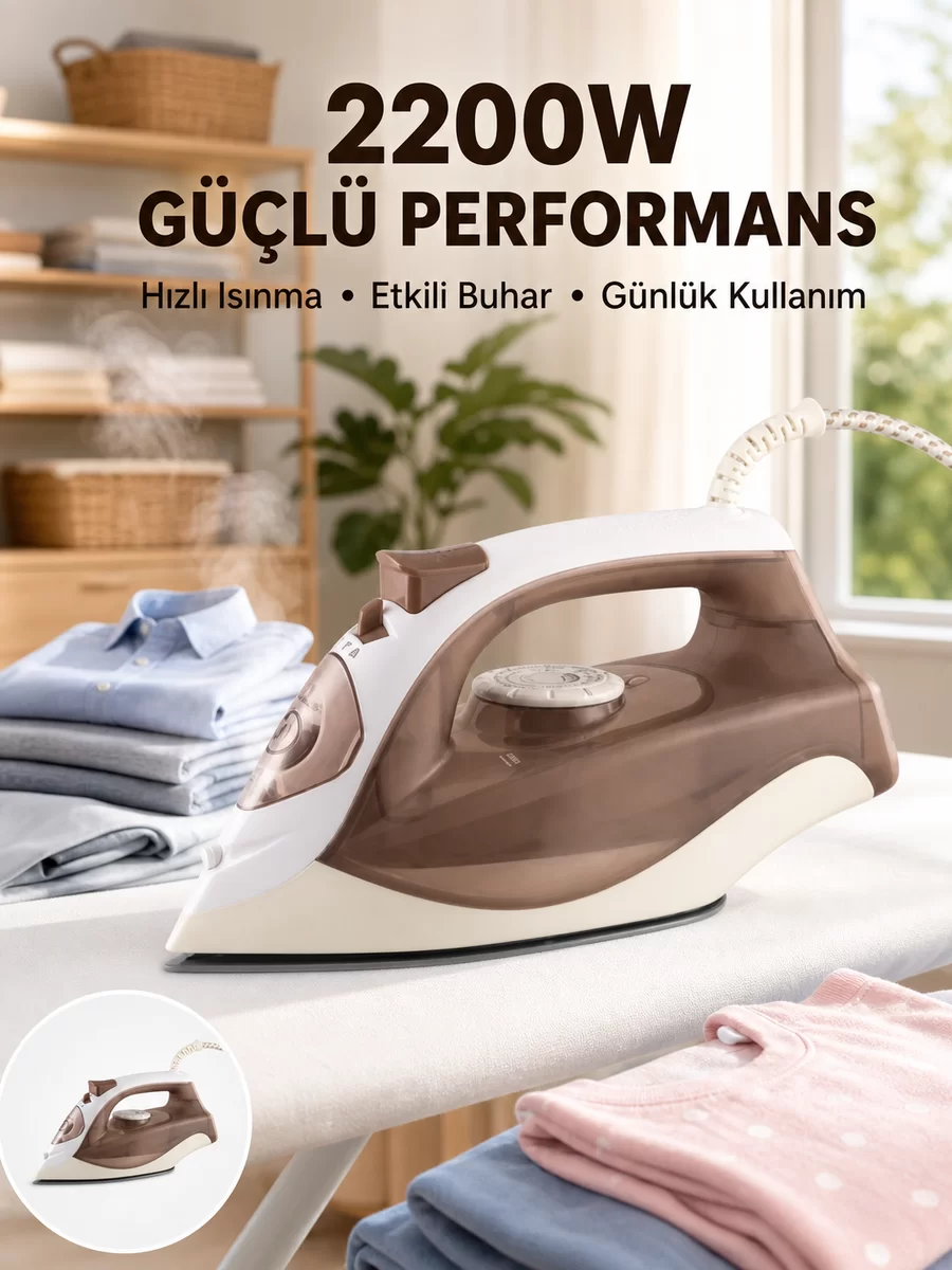 Buharlı Ütü 2200W Kireç Önleyici Self Clean Damlatmaz Kahverengi 1 Buharlı Ütü 2200W Kireç Önleyici Self Clean Damlatmaz Kahverengi