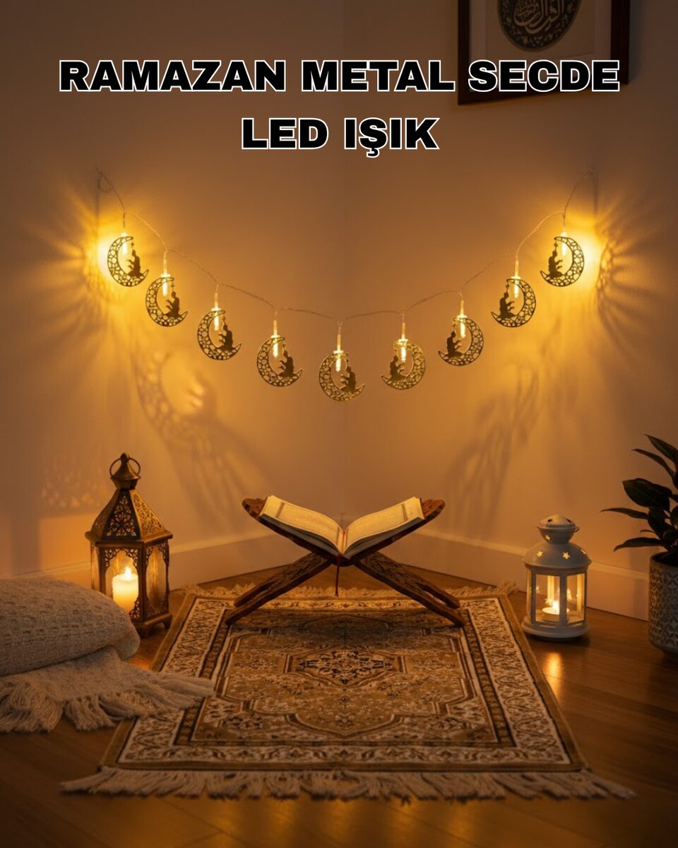 Ay ve Secde Tasarımlı Sıcak Beyaz LED Ramazan Işığı 1 Ay ve Secde Tasarımlı Sıcak Beyaz LED Ramazan Işığı
