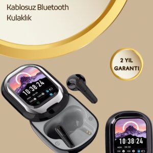 Akıllı Ekranlı Bluetooth 5.4 Kablosuz Kulaklık – Dokunmatik ve Şarj Kutulu