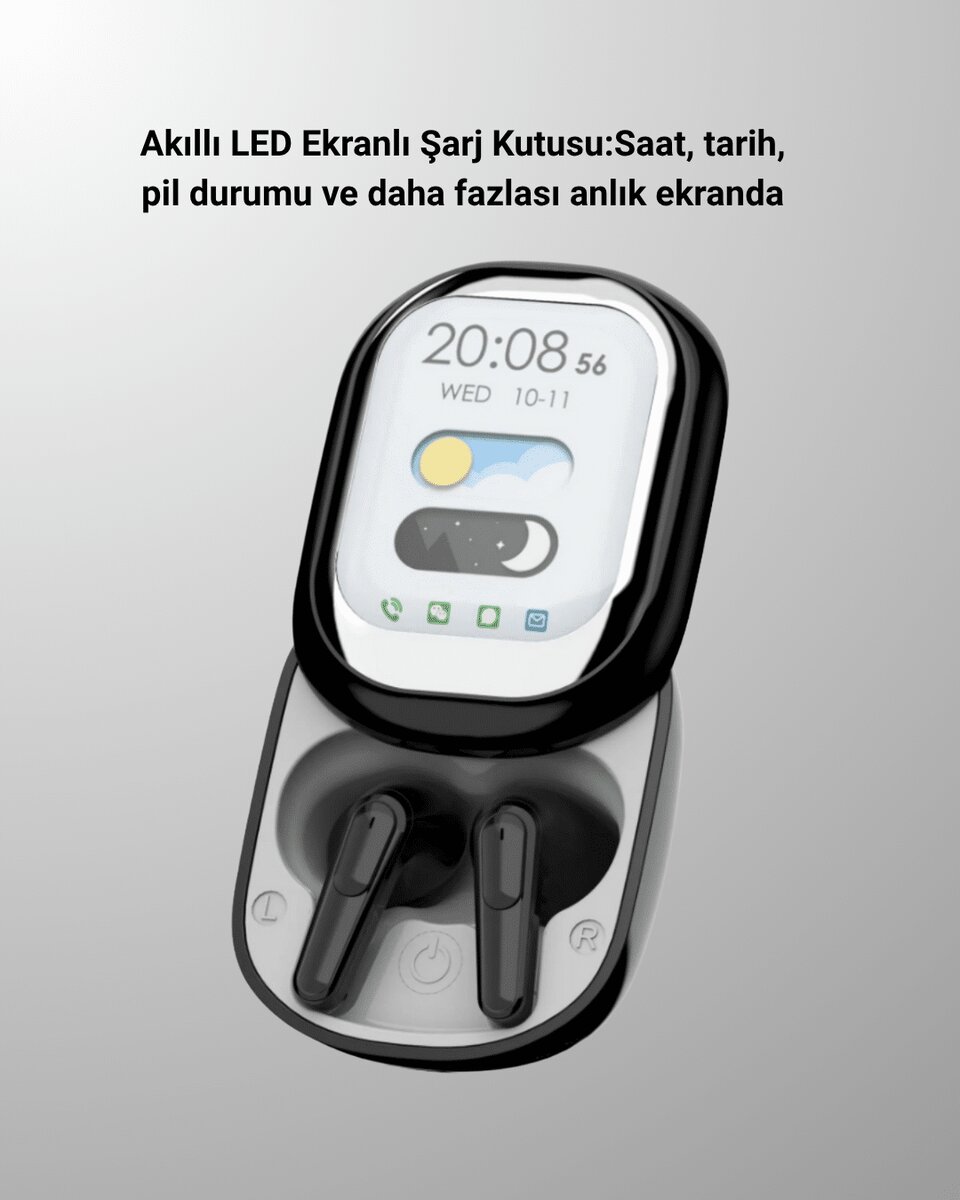 Akıllı Ekranlı Bluetooth 5.4 Kablosuz Kulaklık – Dokunmatik ve Şarj Kutulu 2 Akıllı Ekranlı Bluetooth 5.4 Kablosuz Kulaklık – Dokunmatik ve Şarj Kutulu - Görsel 2