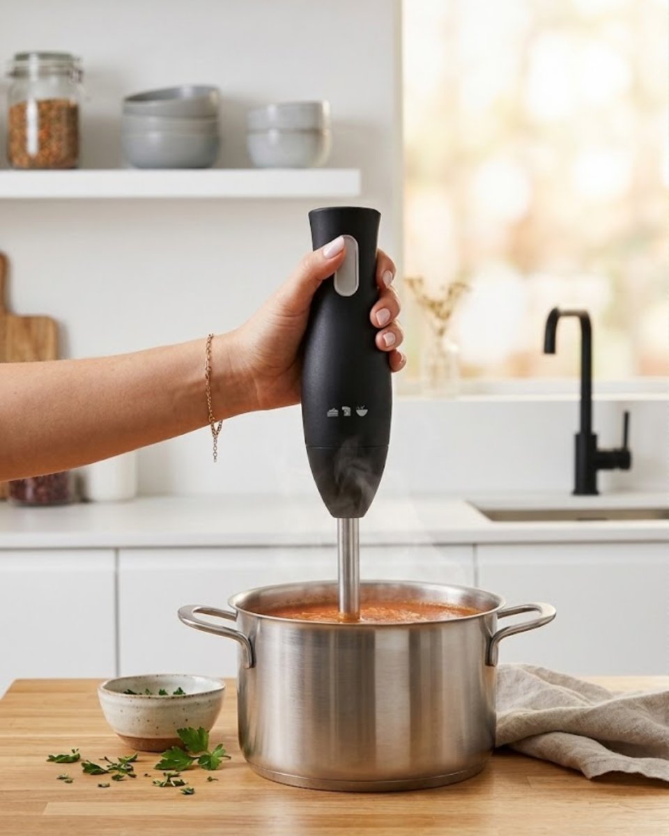 Paslanmaz Çelik Blender Ayağına Sahip Ergonomik El Blenderı 1 Paslanmaz Çelik Blender Ayağına Sahip Ergonomik El Blenderı