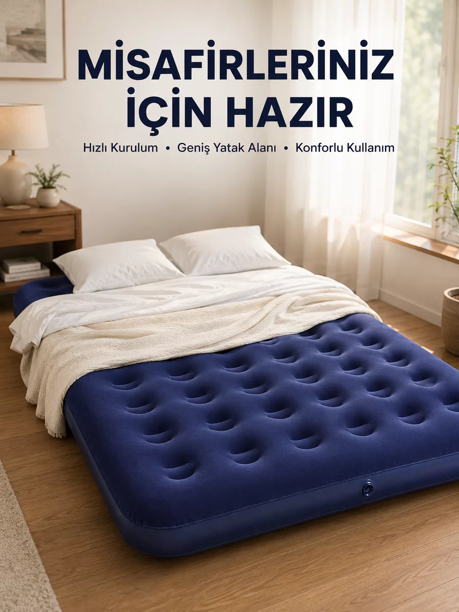Çok Amaçlı Şişme Hava Yatağı Çift Kişilik Hızlı Şişirme Vanalı 1 Çok Amaçlı Şişme Hava Yatağı Çift Kişilik Hızlı Şişirme Vanalı
