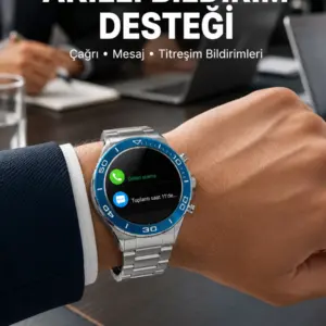 Akıllı Saat Çelik Kordonlu Amoled Ekran Android ve İOS Uyumlu Çağrı Cevaplayabilen Yeni Nesil