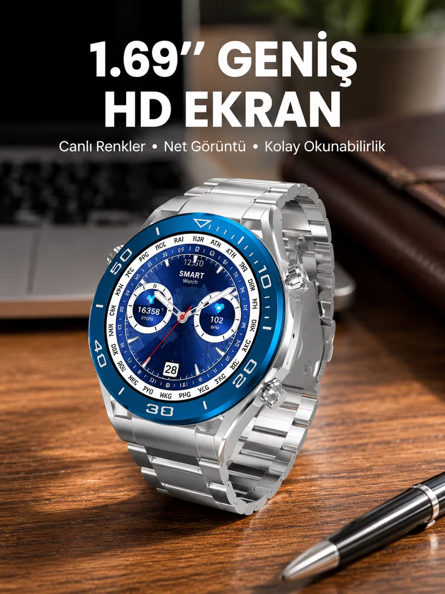 Akıllı Saat 1.62 İnç Ultimate Nabız Sensörlü Sesli Görüşme Yapabilen Yeni Nesil 1 Akıllı Saat 1.62 İnç Ultimate Nabız Sensörlü Sesli Görüşme Yapabilen Yeni Nesil