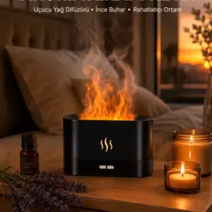 Modern Tasarımlı Alev Efektli LED Aromaterapi Hava Nemlendirici Yeni Nesil