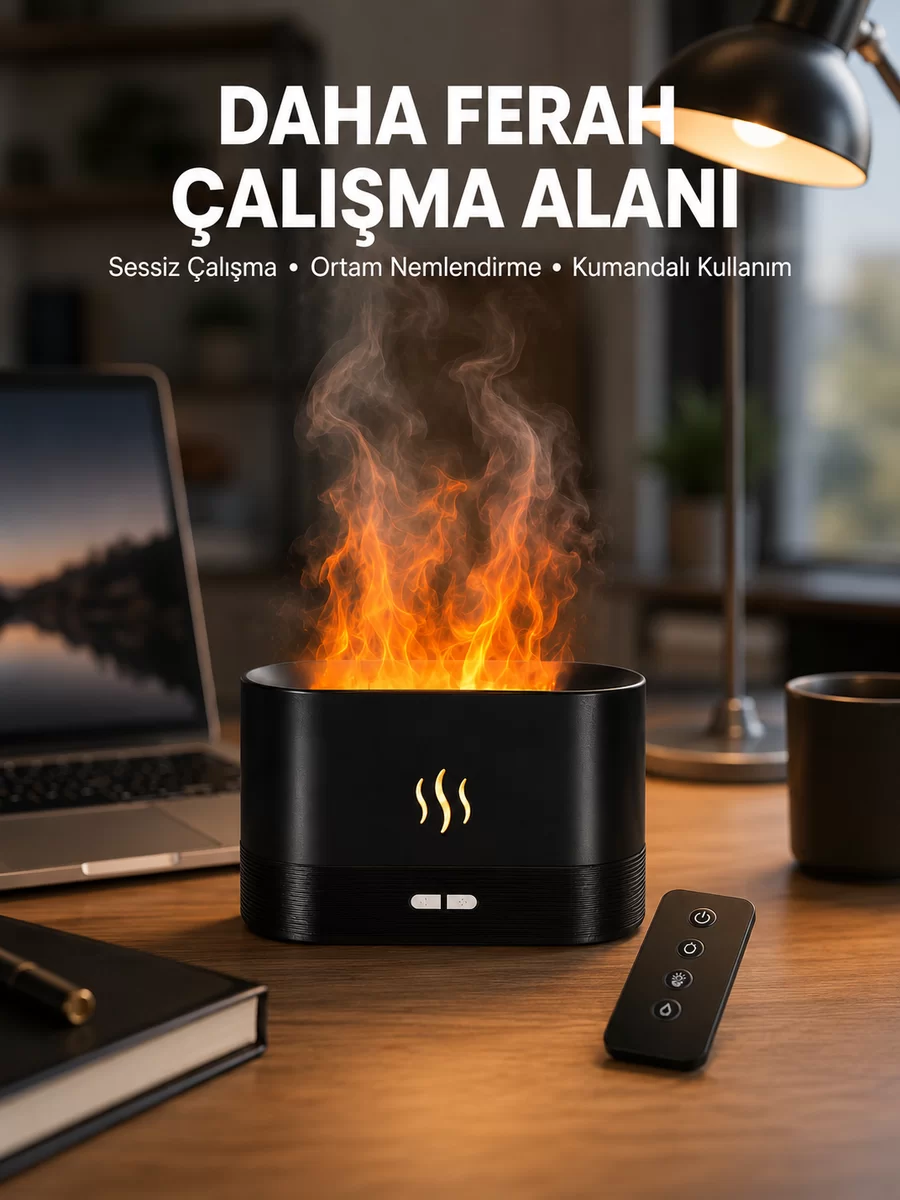 Aromatik Oda Kokusu Difüzörü Alev Tasarımlı LED Işıklı Nemlendirici Yeni Nesil 1 Aromatik Oda Kokusu Difüzörü Alev Tasarımlı LED Işıklı Nemlendirici Yeni Nesil
