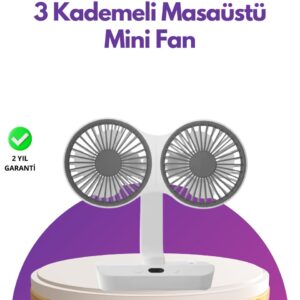 4 Kademeli Hız Ayarlı USB Şarjlı Çift Taraflı Masaüstü Vantilatör