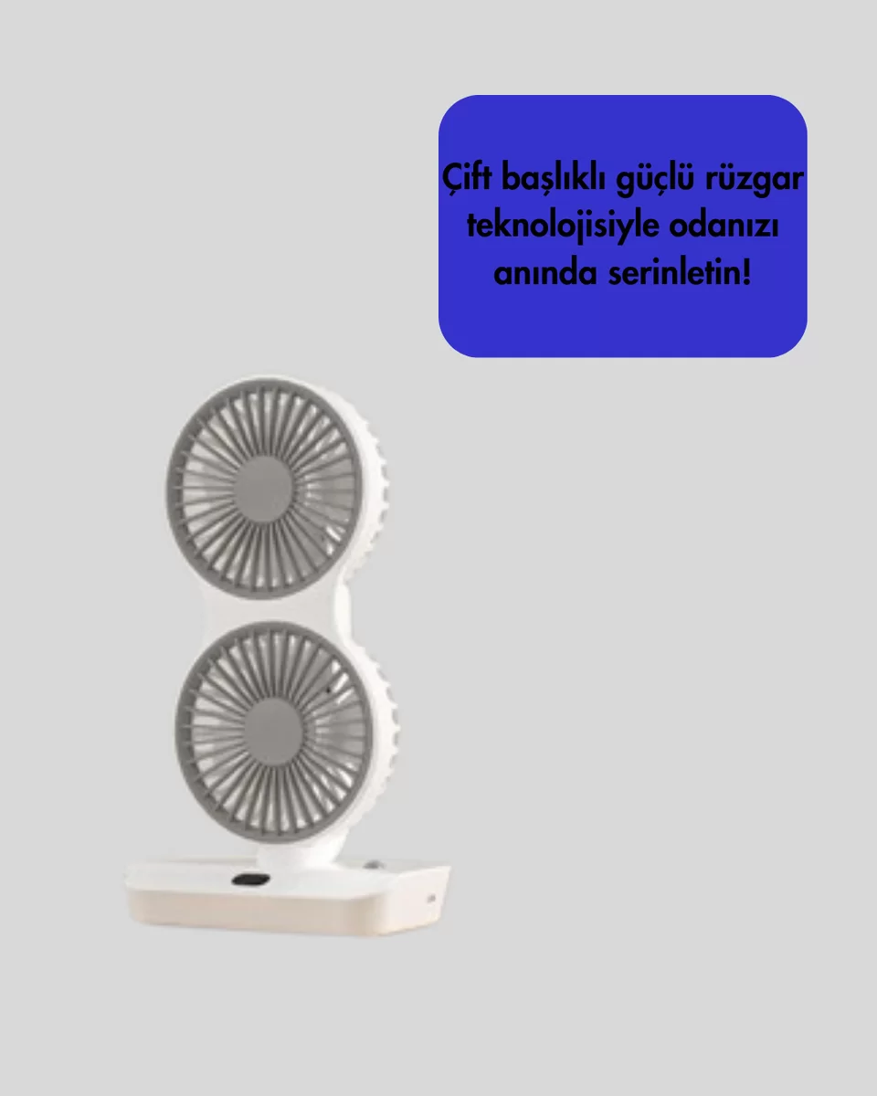 Ayarlanabilir Hızlı Çift Başlıklı Masaüstü Fan – Gece Lambalı Serinletici 3 Ayarlanabilir Hızlı Çift Başlıklı Masaüstü Fan – Gece Lambalı Serinletici - Görsel 3