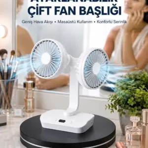 Ayarlanabilir Hızlı Çift Başlıklı Masaüstü Fan – Gece Lambalı Serinletici
