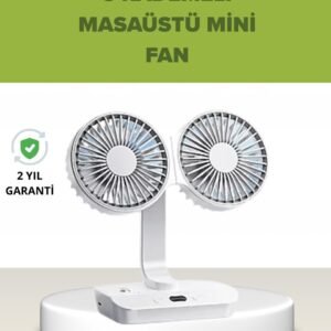 Çift Kafalı Masaüstü ve Duvar Tipi Sessiz USB Şarjlı Fan