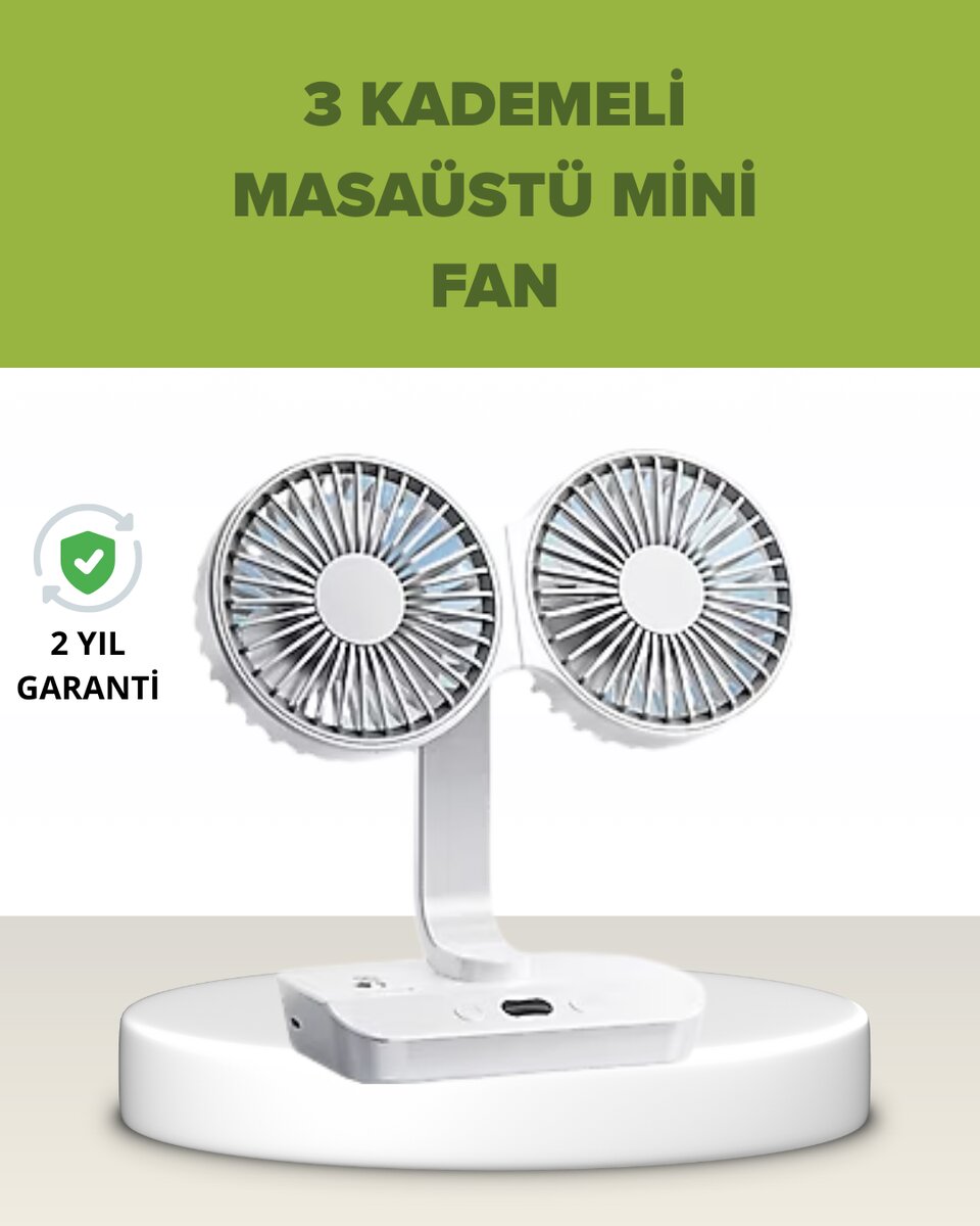 Çift Kafalı Masaüstü ve Duvar Tipi Sessiz USB Şarjlı Fan 1 Çift Kafalı Masaüstü ve Duvar Tipi Sessiz USB Şarjlı Fan