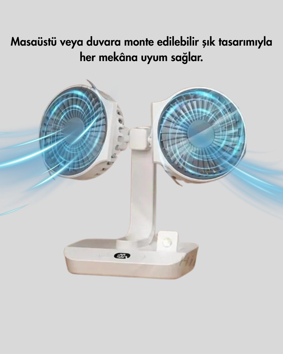 Çift Kafalı Masaüstü ve Duvar Tipi Sessiz USB Şarjlı Fan 4 Çift Kafalı Masaüstü ve Duvar Tipi Sessiz USB Şarjlı Fan - Görsel 4