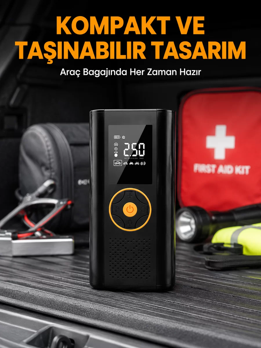 Dijital Göstergeli Taşınabilir Hava Kompresörü Güçlü Şişirme Performansı Yeni Nesil 1 Dijital Göstergeli Taşınabilir Hava Kompresörü Güçlü Şişirme Performansı Yeni Nesil