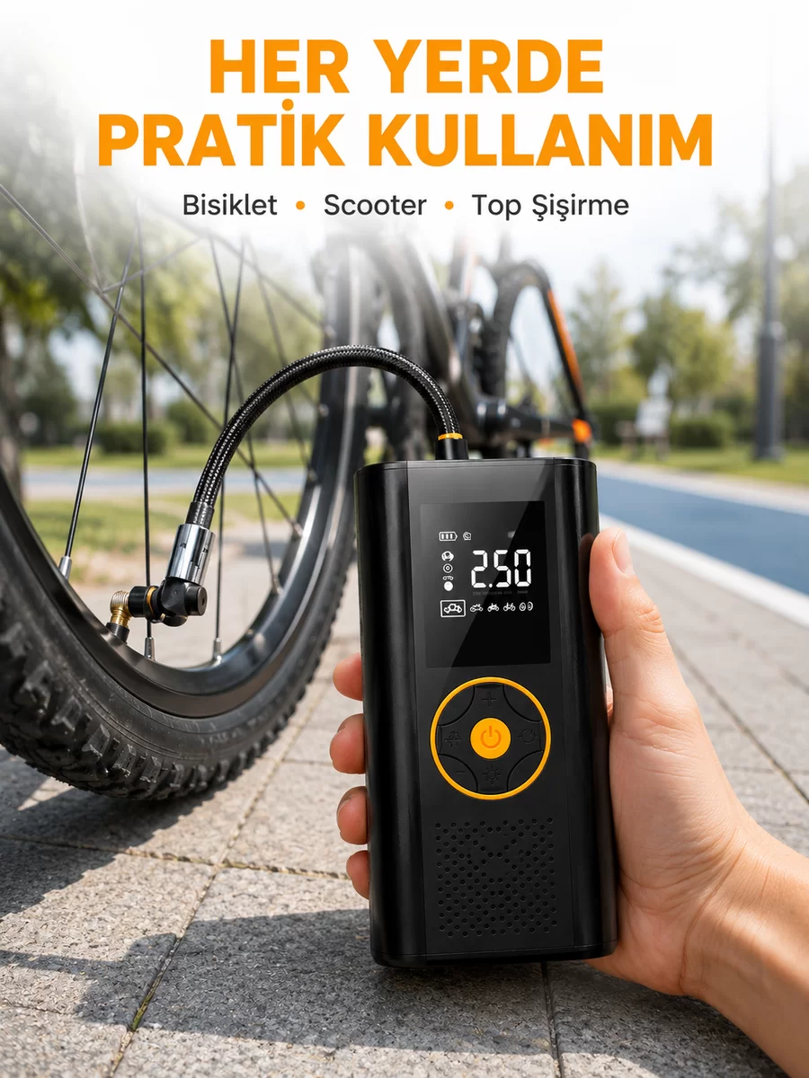 Çok Amaçlı Dijital Lastik Pompası Araç Bisiklet Top Uyumlu Yeni Nesil 1 Çok Amaçlı Dijital Lastik Pompası Araç Bisiklet Top Uyumlu Yeni Nesil