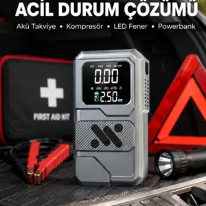 Araçlar İçin Akü Takviye Lastik Şişirme ve Powerbank Cihazı