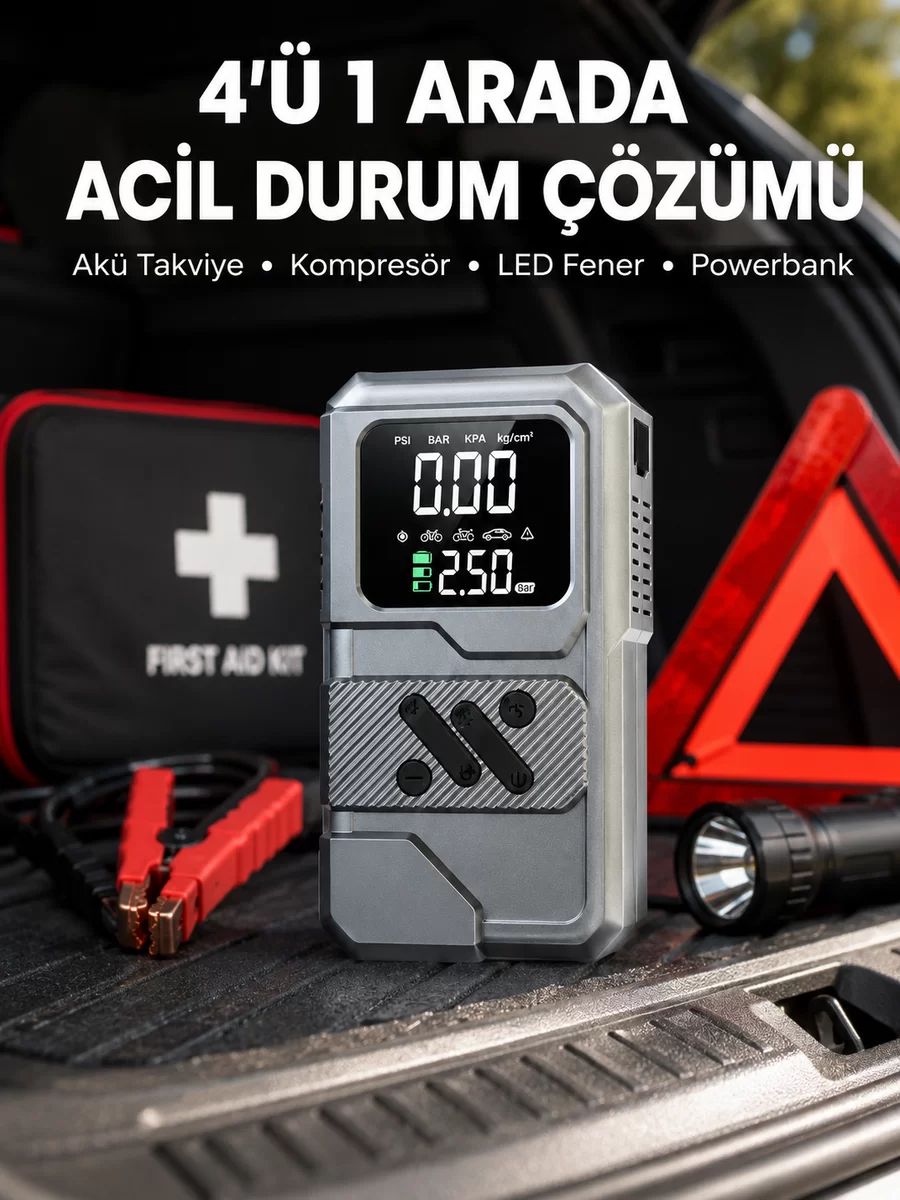 Araçlar İçin Akü Takviye Lastik Şişirme ve Powerbank Cihazı 1 Araçlar İçin Akü Takviye Lastik Şişirme ve Powerbank Cihazı