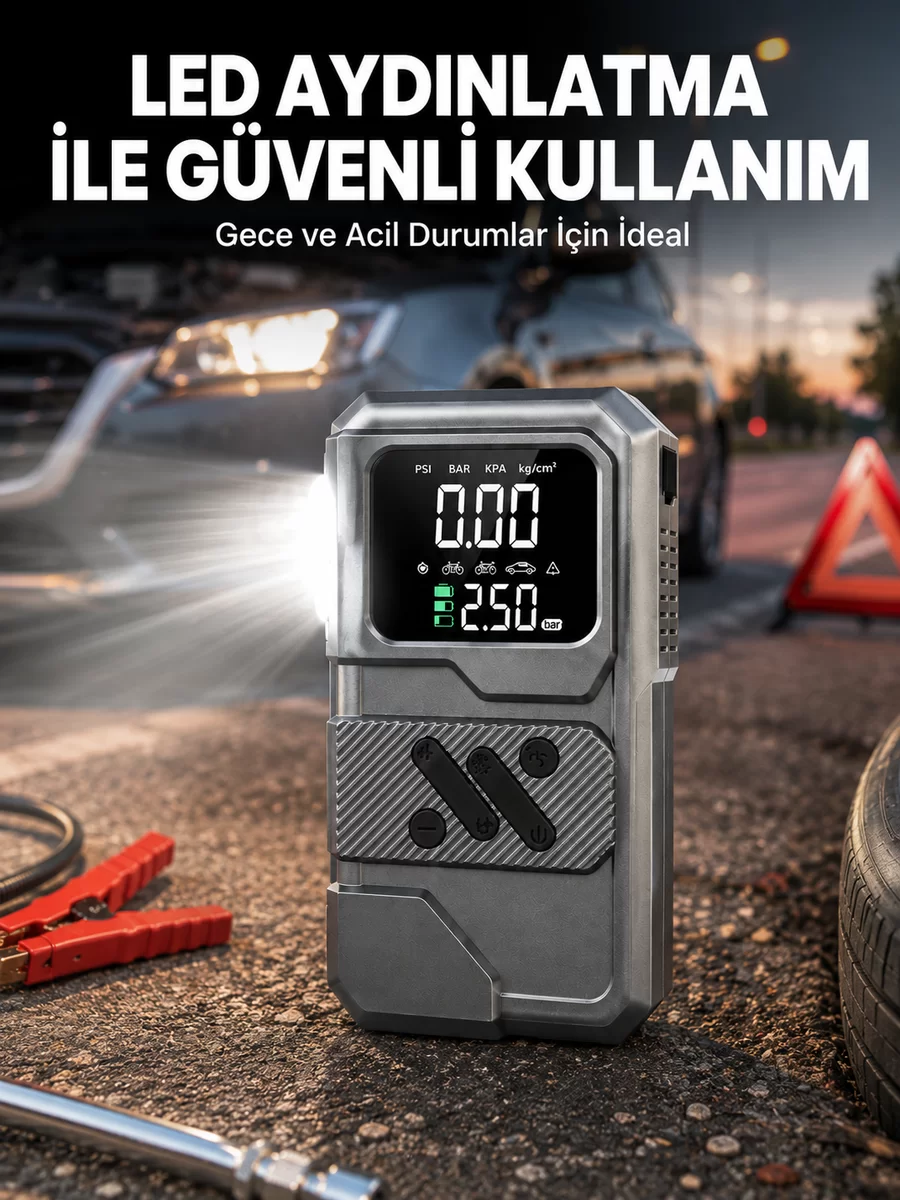 Çok Fonksiyonlu Akü Takviye ve Taşınabilir Hava Kompresörü 1 Çok Fonksiyonlu Akü Takviye ve Taşınabilir Hava Kompresörü