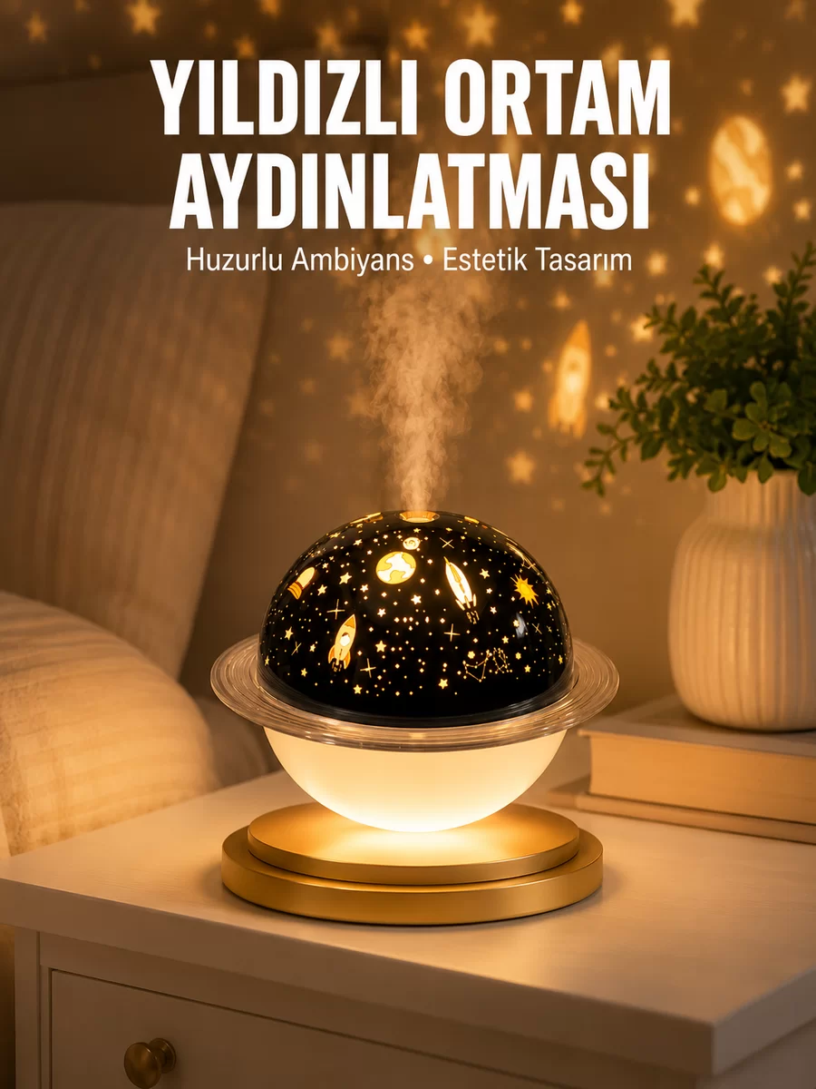 Hava Nemlendirici Led Işıklı Gece Lambası Yıldız Görünümlü Renk Değiştiren 1 Hava Nemlendirici Led Işıklı Gece Lambası Yıldız Görünümlü Renk Değiştiren