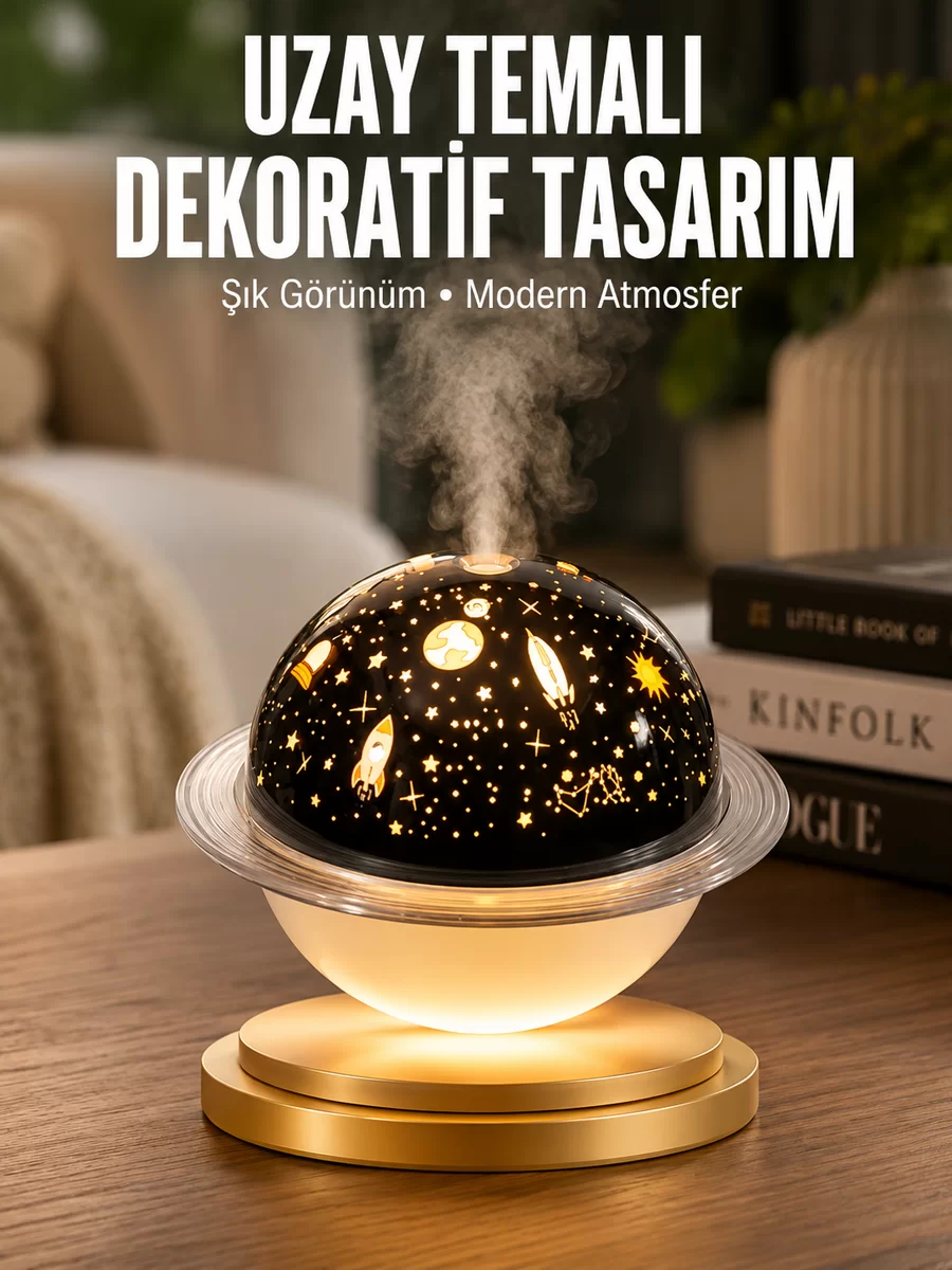 Aromaterapi Hava Nemlendirici Gece Lambası Uzay Model Satürn Oda Kokusu 1 Aromaterapi Hava Nemlendirici Gece Lambası Uzay Model Satürn Oda Kokusu