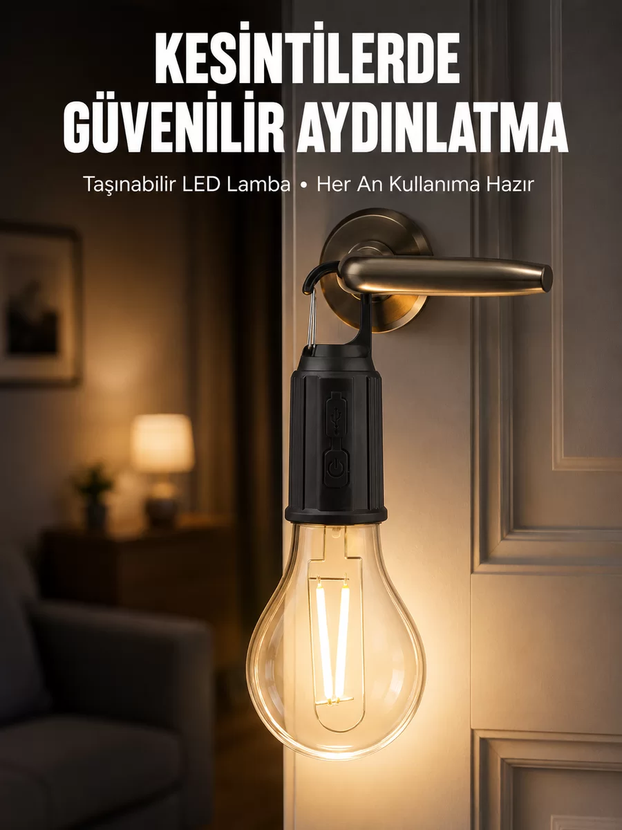 Şarjlı Aydınlatma Ampul Tasarımlı Ambians Işık Askılı Kamp Lambası 1 Şarjlı Aydınlatma Ampul Tasarımlı Ambians Işık Askılı Kamp Lambası