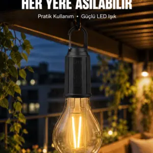 Taşınabilir Şarjlı Led Ampul Askılı Lamba Kamp Bahçe Lambası