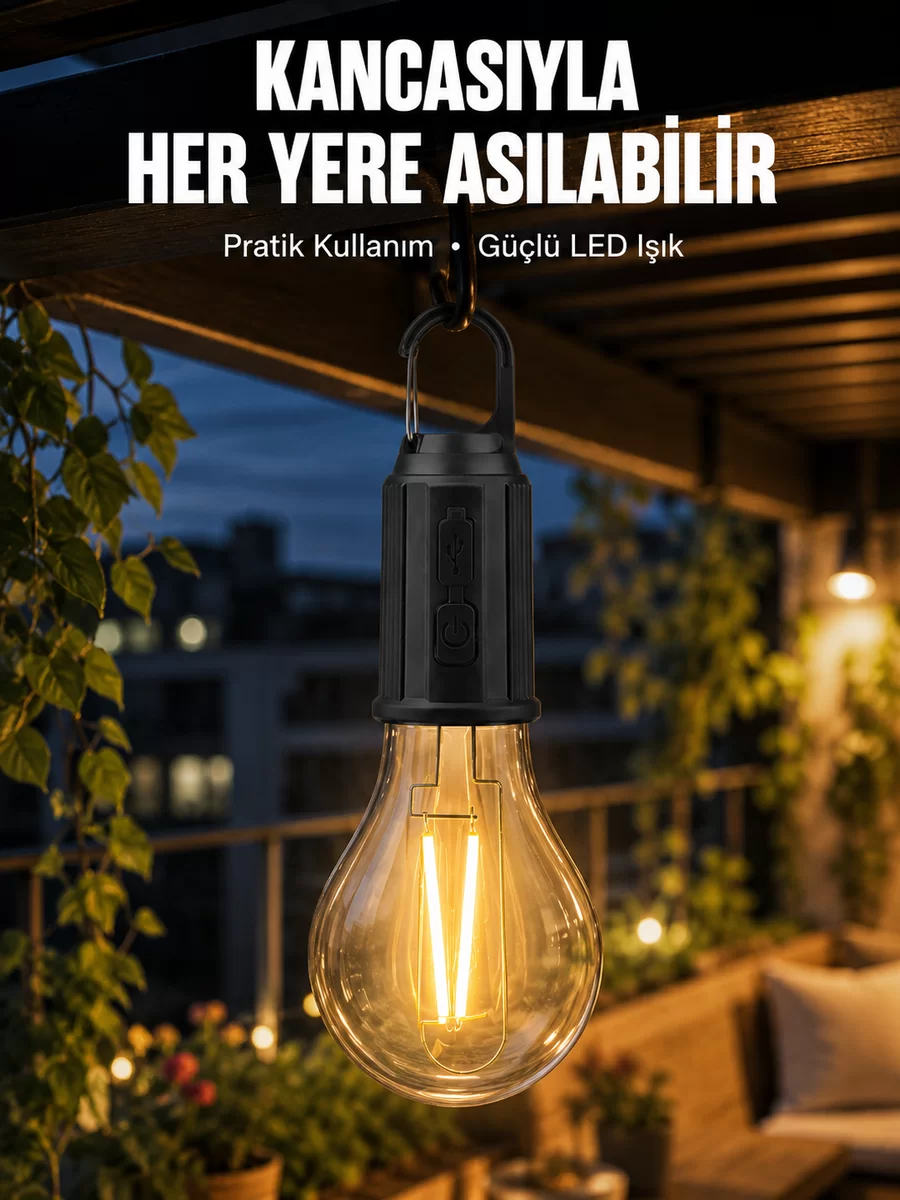 Taşınabilir Şarjlı Led Ampul Askılı Lamba Kamp Bahçe Lambası 1 Taşınabilir Şarjlı Led Ampul Askılı Lamba Kamp Bahçe Lambası