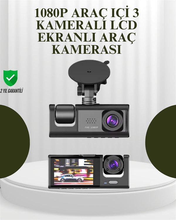 G-Sensörlü 3'lü Kayıtlı Araç Kamerası 1 G-Sensörlü 3'lü Kayıtlı Araç Kamerası