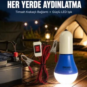 12V LED Ampul Timsah Kıskaçlı Taşınabilir Aydınlatma