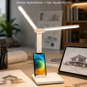 Ayarlanabilir Kısılabilir LED Masa Lambası | Entegre Kalemlik ve Telefon Tutucu Özellikli Yeni Nesil